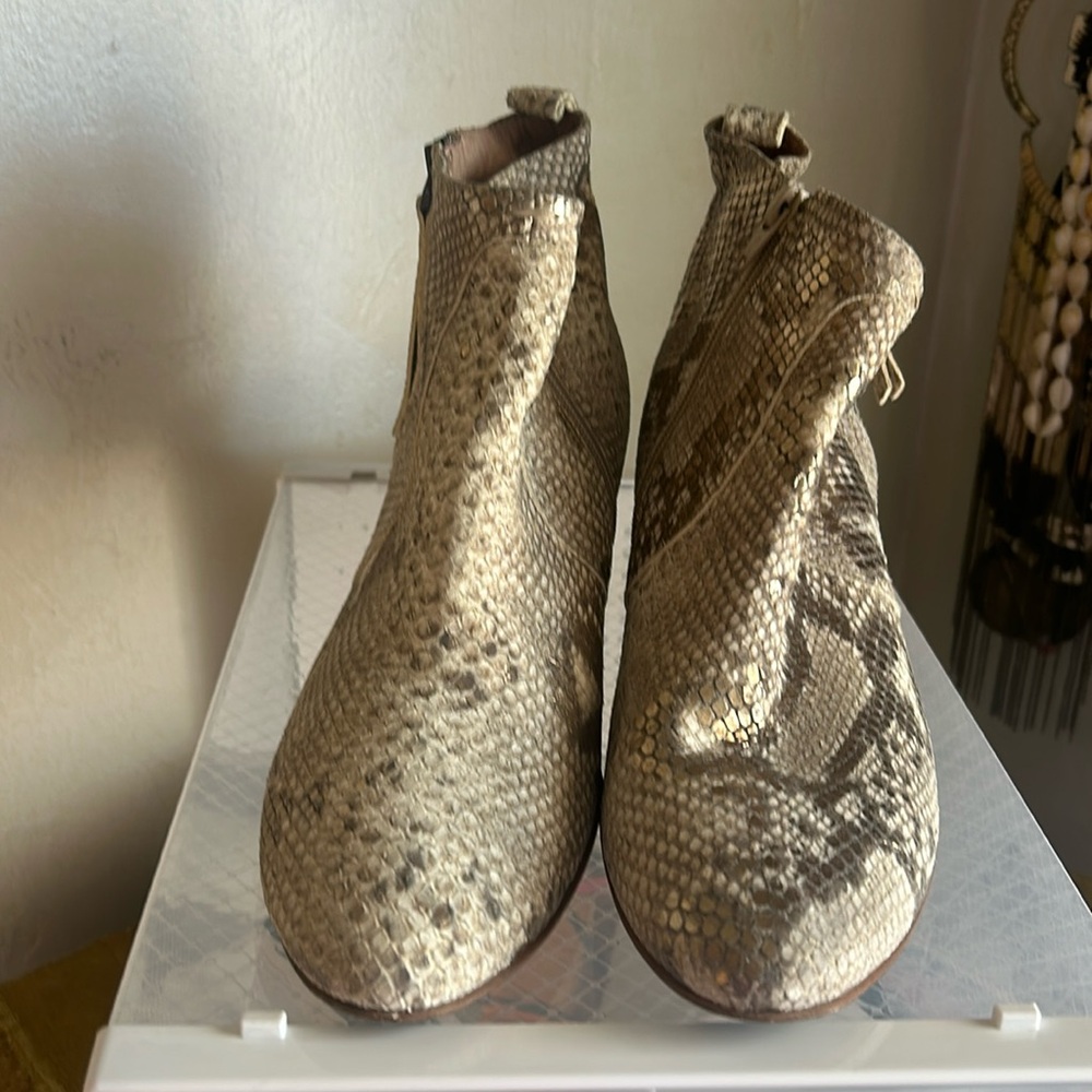 Gold snakeskin ankle boots
